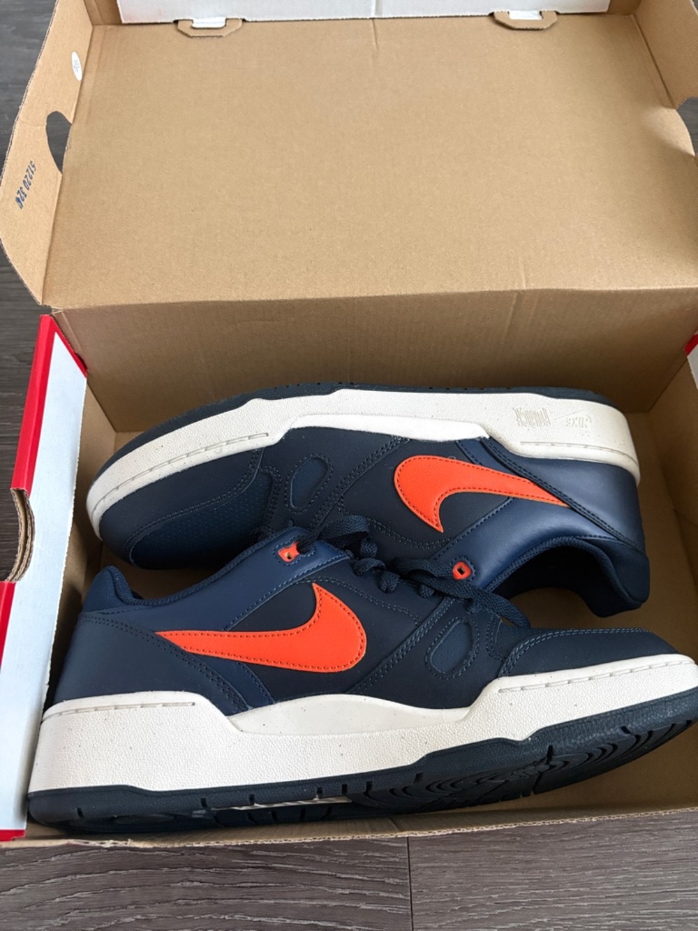 Nike Navy and Orange Low-Top Leather Sneakers - Picture 4 of 6